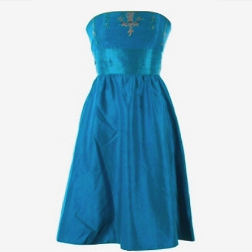 Laundry By Shelli Segal Teal Blue Silk Mini Dress Prom Special Occasion Y2K